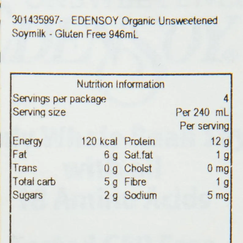 EDENSOY Organic Unsweetened Soymilk  (946mL)