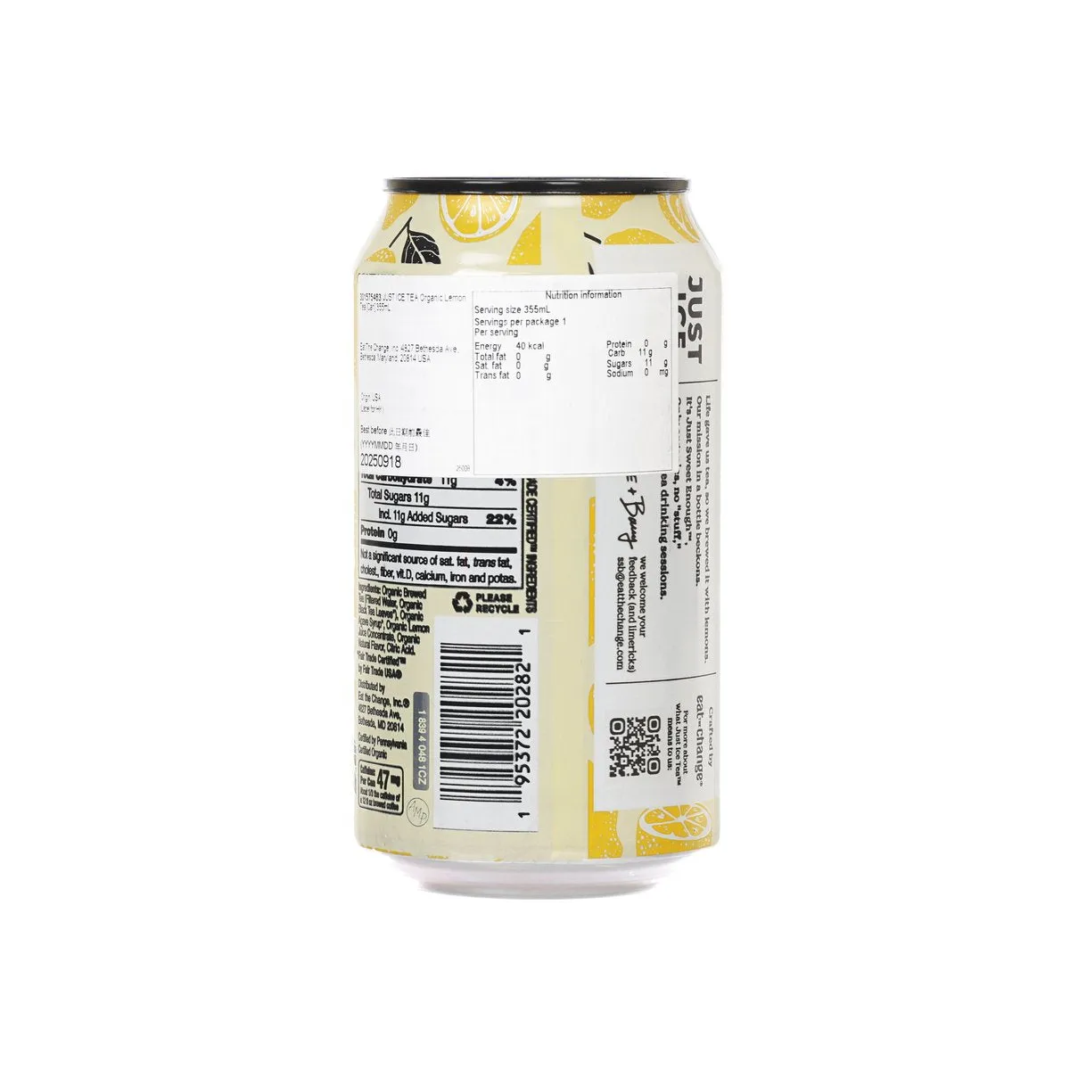 JUST ICE TEA Organic Lemon Tea [Can]  (355mL)
